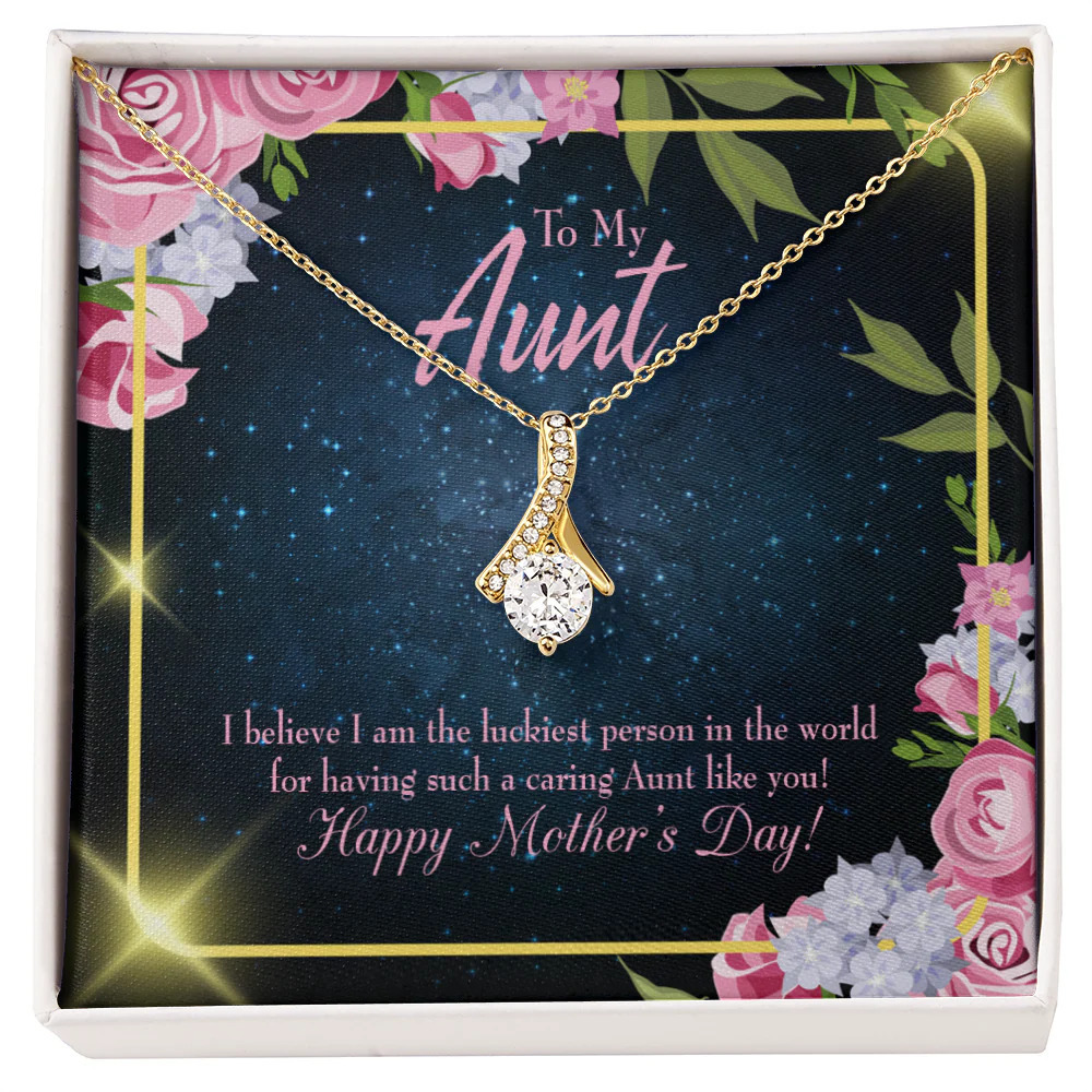 To My Aunt Luckiest Aunt Ribbon Necklace Gold Tone Standard Box